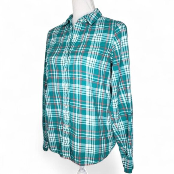 The North Face Teal Plaid Button Up Shirt Women's Buttoned Roll Sleeve Farm M - Picture 4 of 9